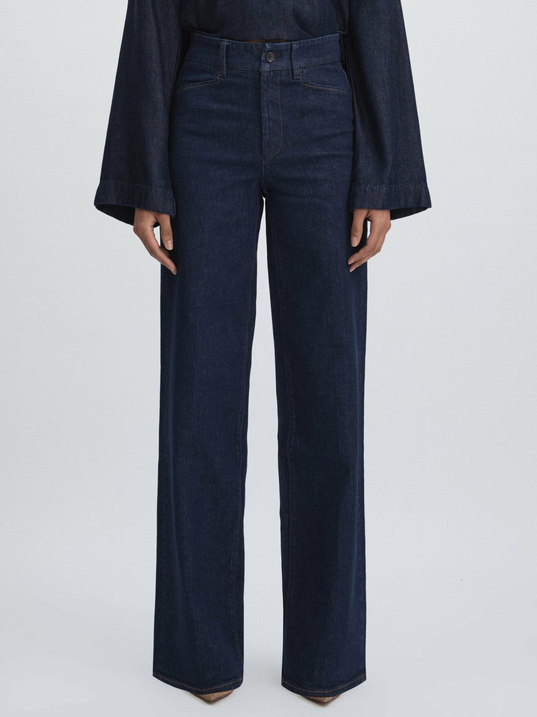 Reiss Paige High Rise Wide Leg Jeans in Edinburgh Dark Blue