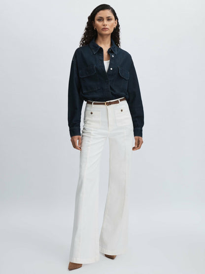 Reiss Paige Wide-Leg Patch Pocket Jeans in Ecru