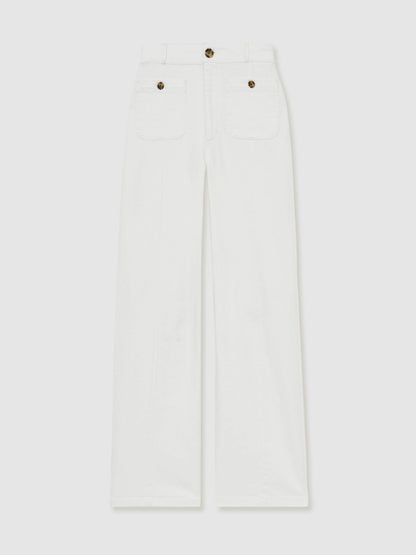 Reiss Paige Wide-Leg Patch Pocket Jeans in Ecru