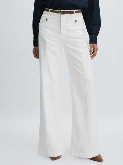 Reiss Paige Wide-Leg Patch Pocket Jeans in Ecru