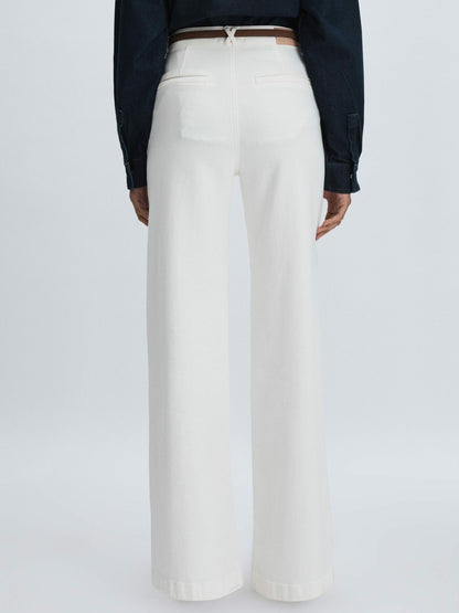 Reiss Paige Wide-Leg Patch Pocket Jeans in Ecru
