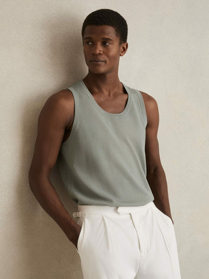 Reiss Textured Crew Neck Ribbed Vest in Sage Green
