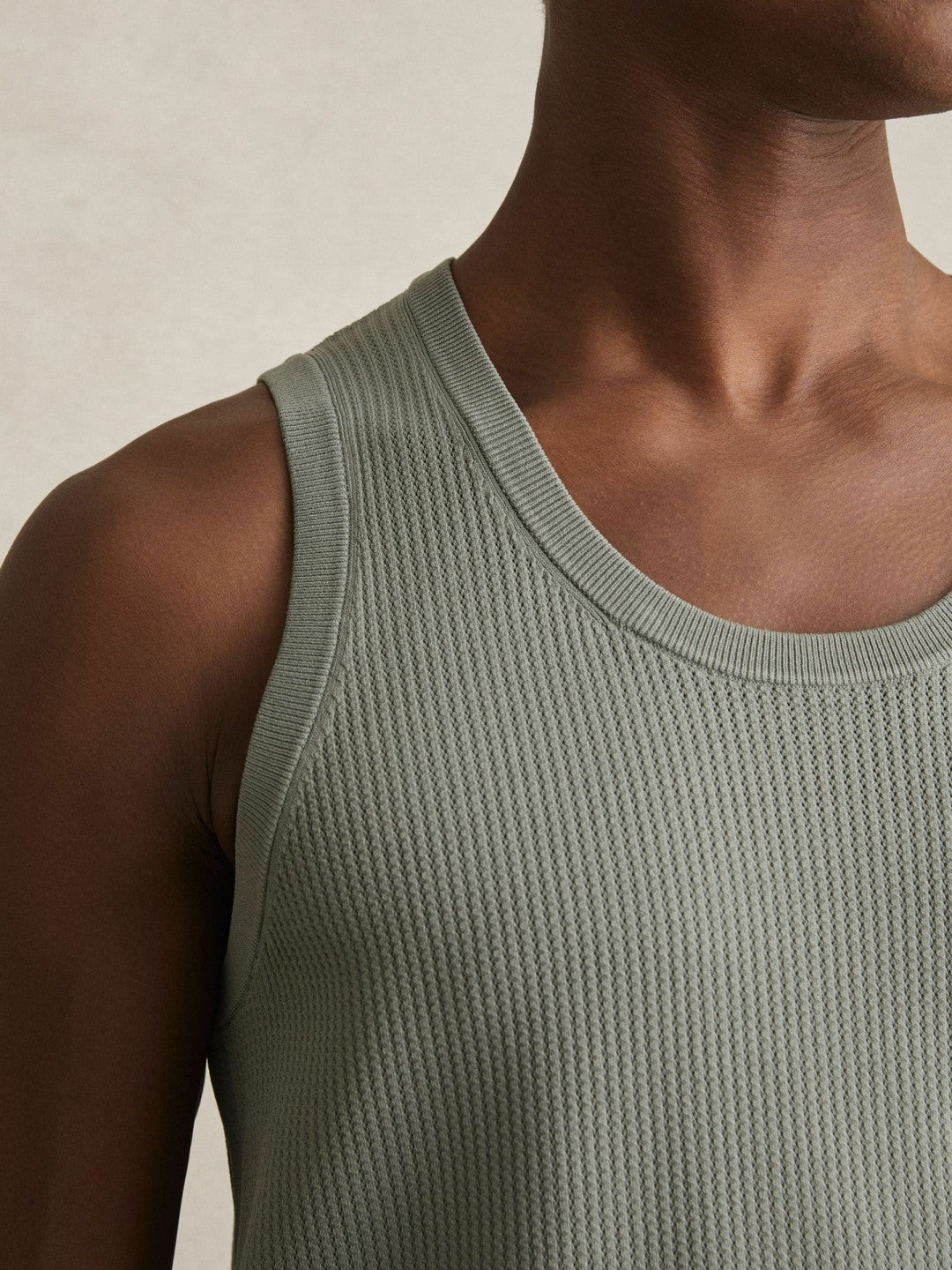Reiss Textured Crew Neck Ribbed Vest in Sage Green