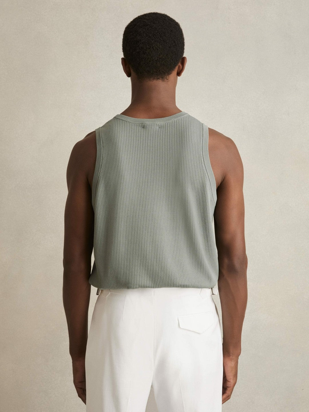 Reiss Textured Crew Neck Ribbed Vest in Sage Green