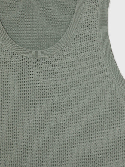 Reiss Textured Crew Neck Ribbed Vest in Sage Green