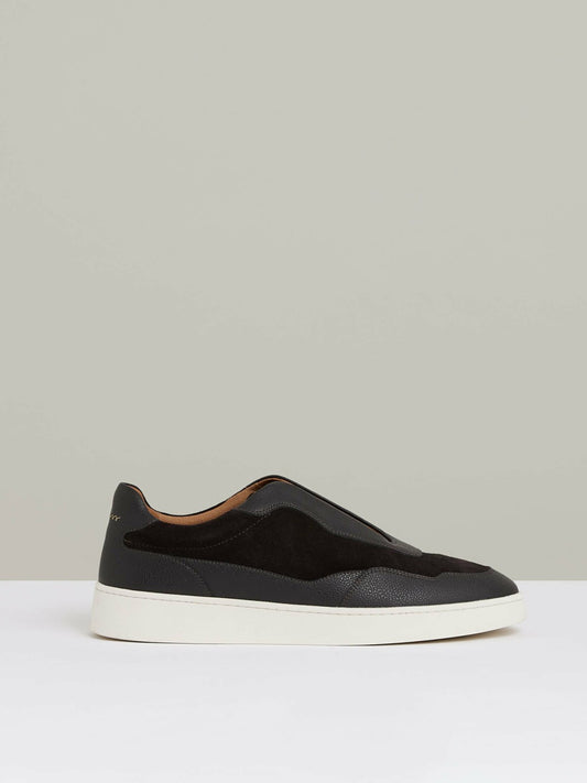 Reiss Leather Elasticated-Lace Trainers in Espresso Brown