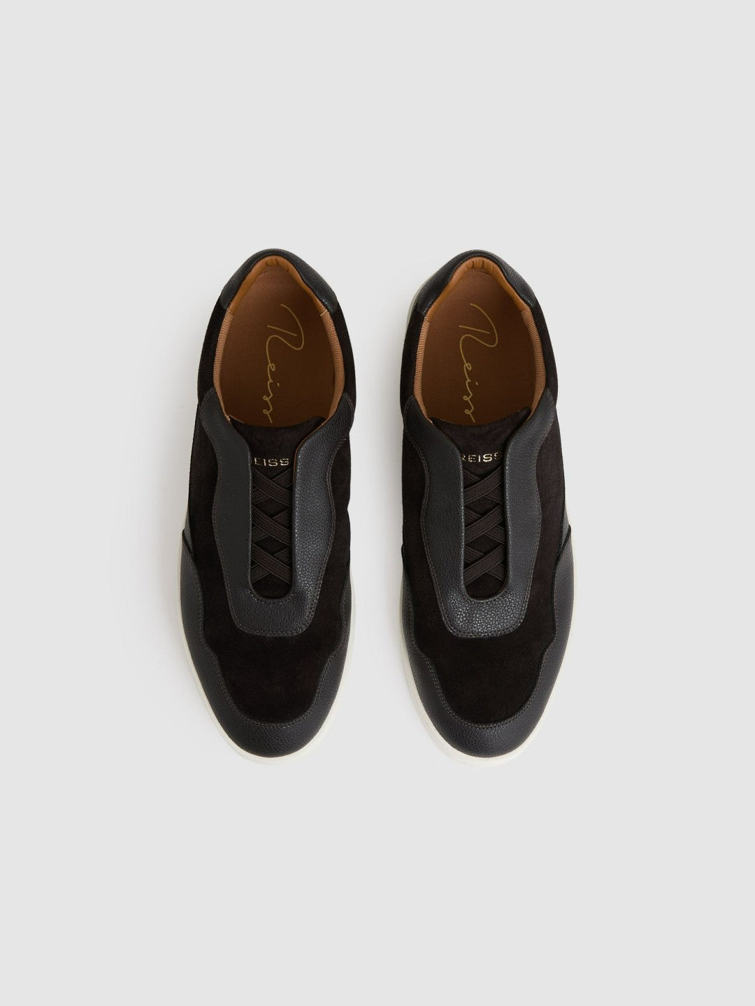 Reiss Leather Elasticated-Lace Trainers in Espresso Brown