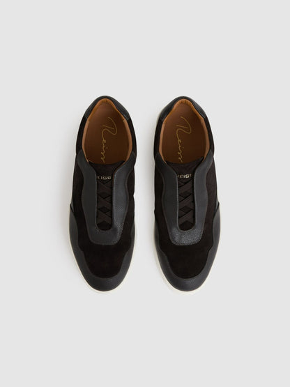 Reiss Leather Elasticated-Lace Trainers in Espresso Brown