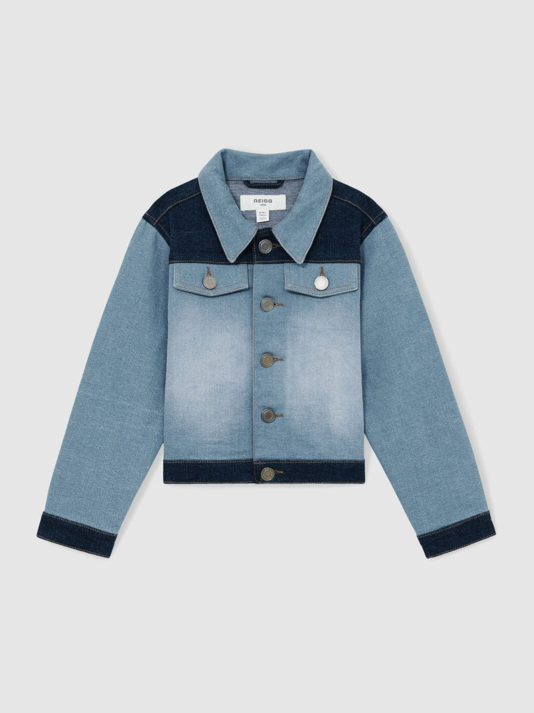 Reiss 13-14 yrs Patchwork Two-Tone Denim Jacket in Blue