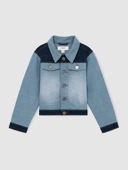 Reiss 13-14 yrs Patchwork Two-Tone Denim Jacket in Blue