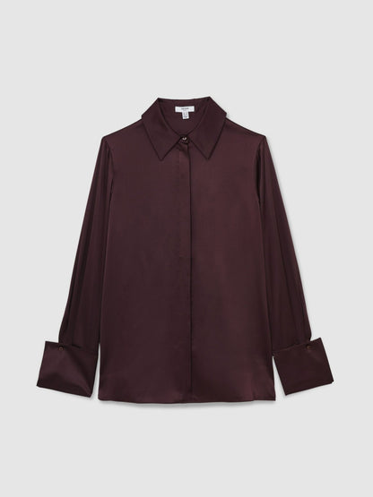 Reiss Silk Double-Cuff Button-Through Shirt in Red