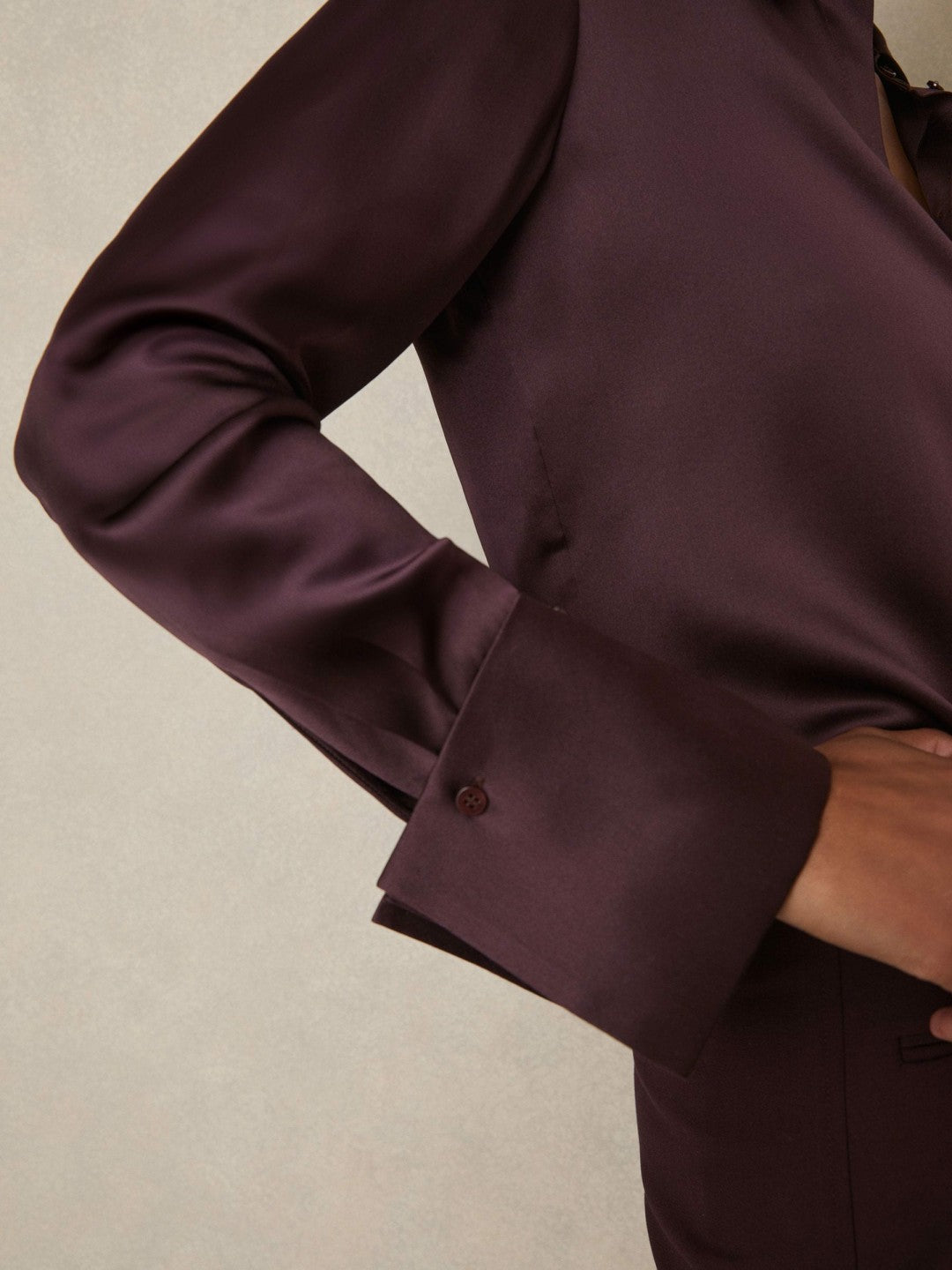 Reiss Silk Double-Cuff Button-Through Shirt in Red