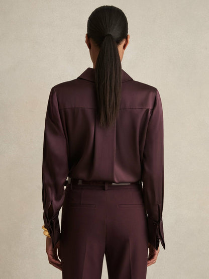 Reiss Silk Double-Cuff Button-Through Shirt in Red