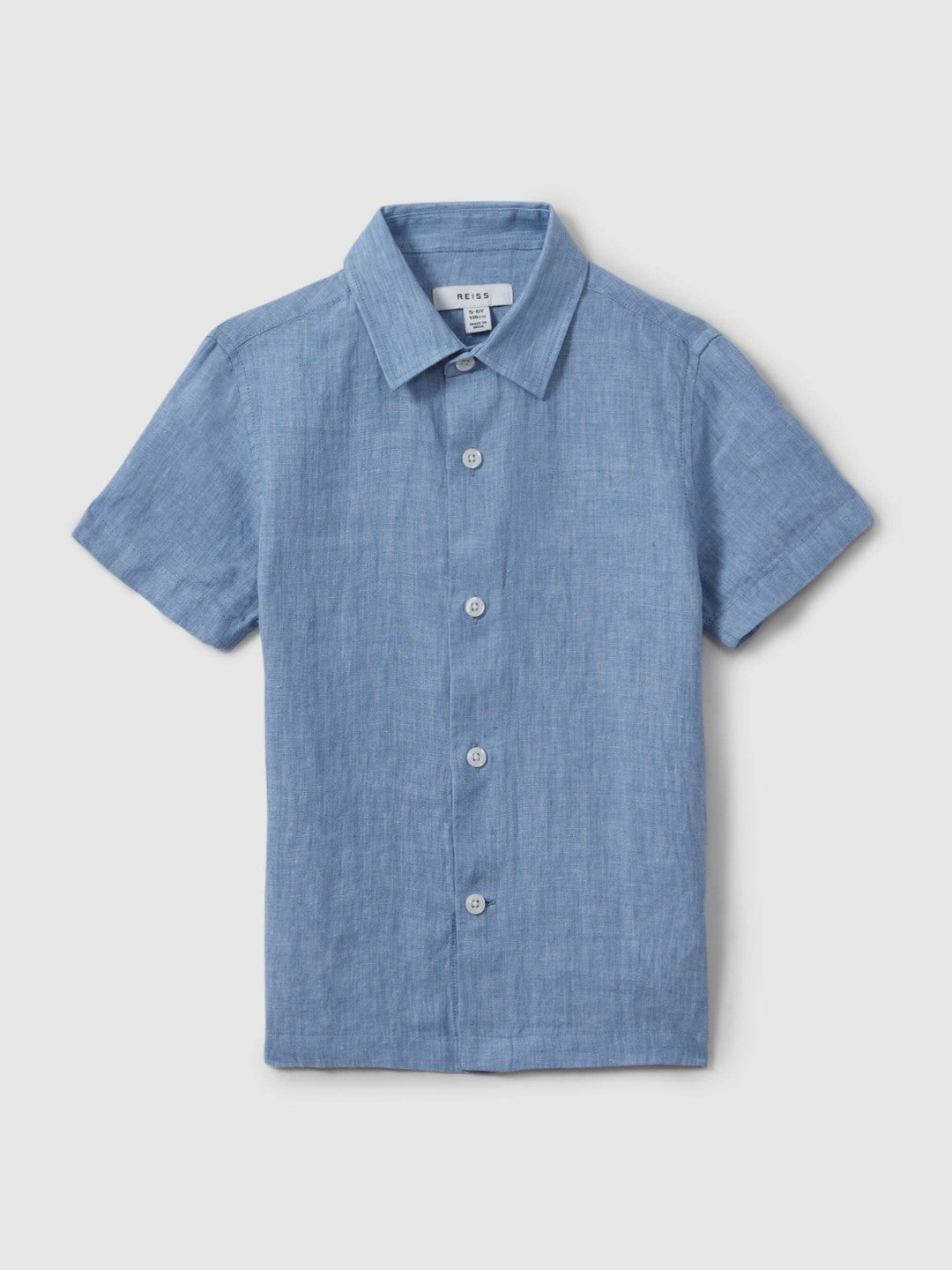Reiss 9-13 yrs Short Sleeve Linen Shirt in Sky Blue