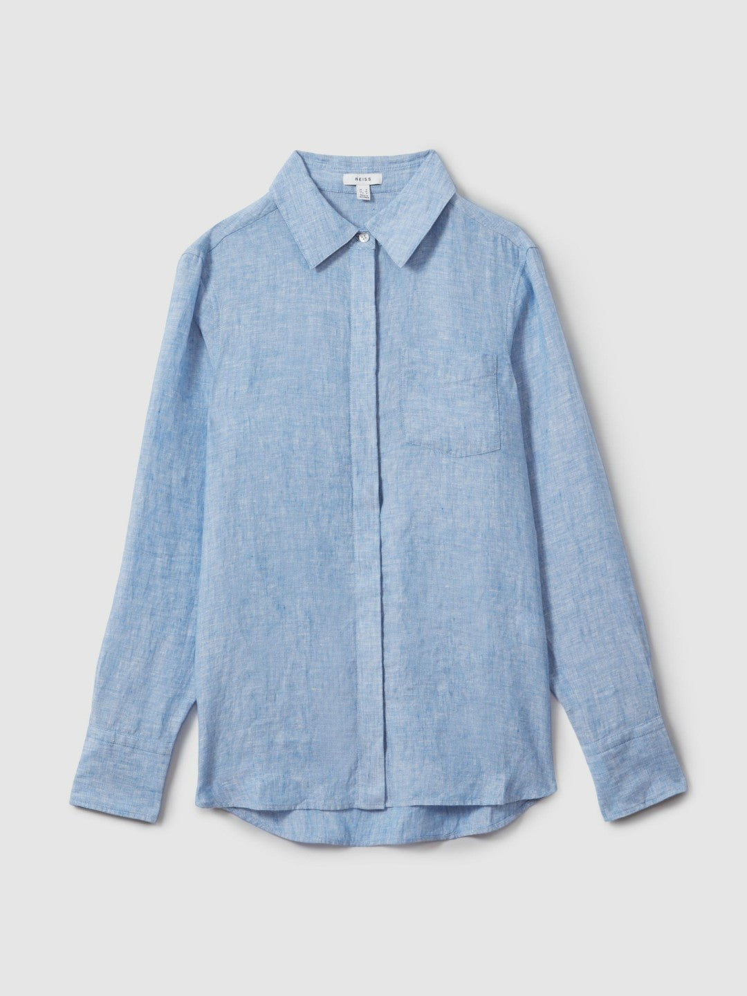 Reiss Linen Button-Through Shirt in Blue