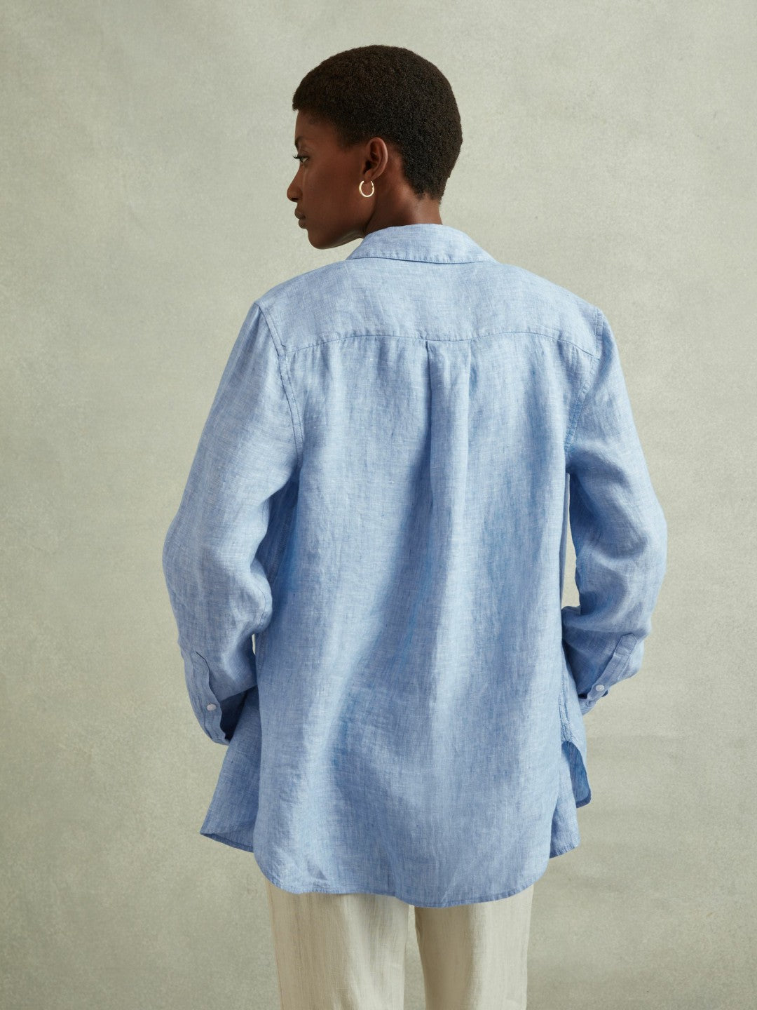 Reiss Linen Button-Through Shirt in Blue