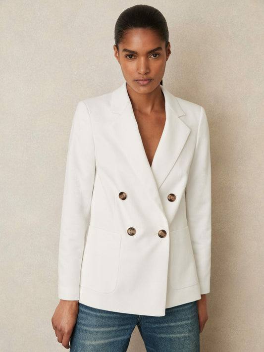 Reiss Double-Breasted Notch-Lapel Blazer in White