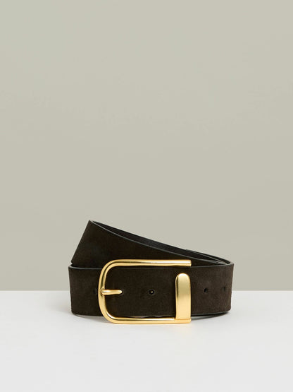 Reiss Leather Half Keeper Belt in Chocolate