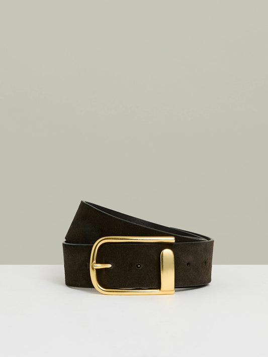 Reiss Leather Half Keeper Belt in Chocolate