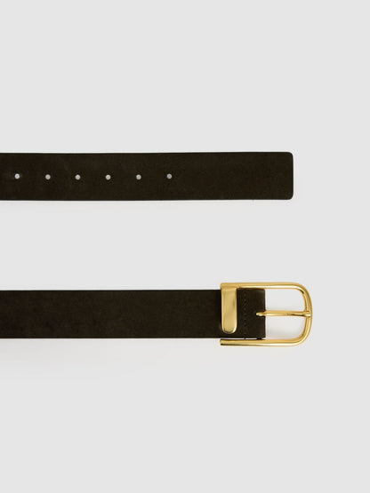 Reiss Leather Half Keeper Belt in Chocolate