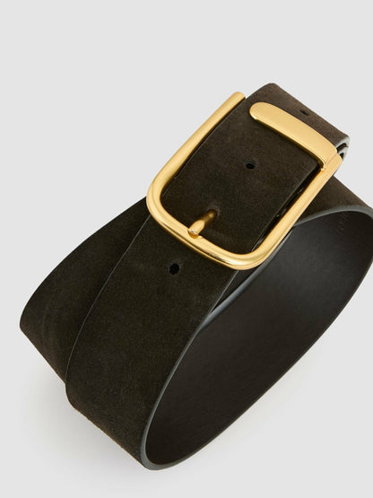 Reiss Leather Half Keeper Belt in Chocolate