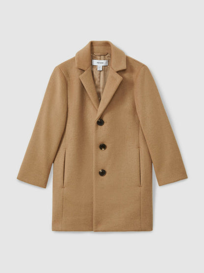 Reiss 9-13 yrs Single Breasted Overcoat in Camel