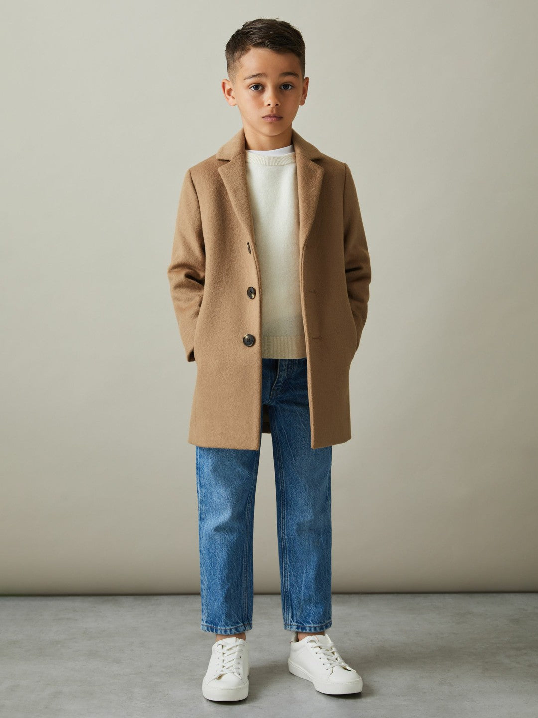 Reiss 9-13 yrs Single Breasted Overcoat in Camel