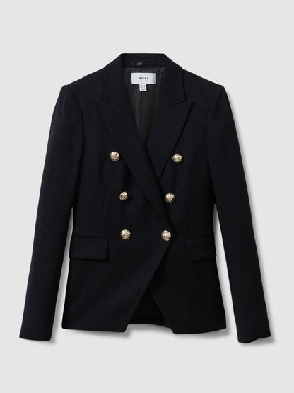 Reiss Tailored Fit Textured Double Breasted Blazer in Navy