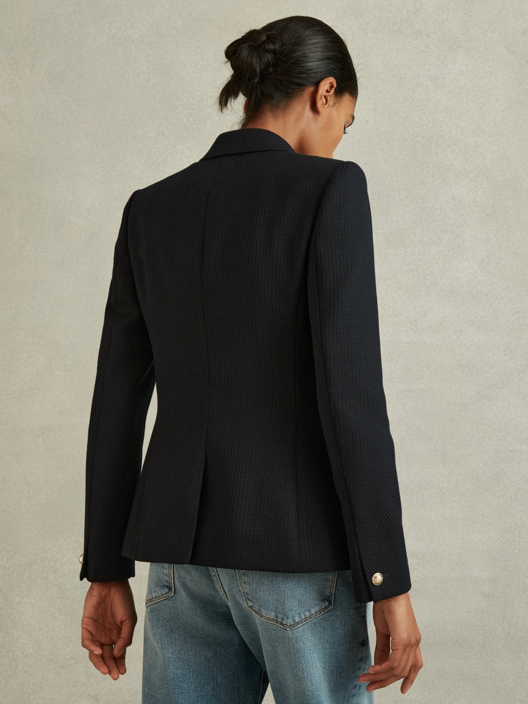 Reiss Tailored Fit Textured Double Breasted Blazer in Navy