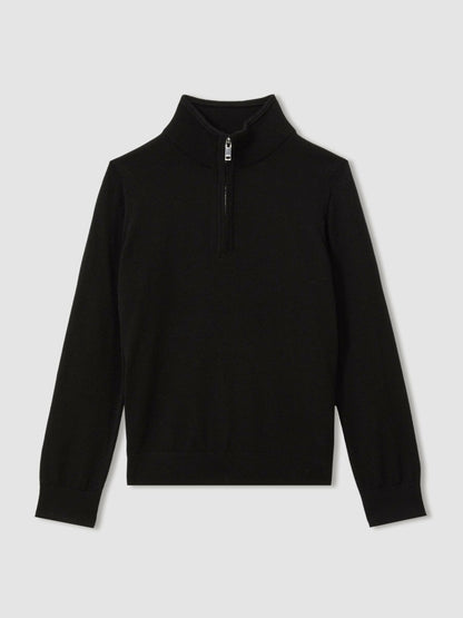 Reiss 3-9 yrs Merino Wool Half-Zip Funnel Neck Jumper in Black