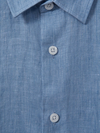 Reiss 3-9 yrs Short Sleeve Linen Shirt in Sky Blue