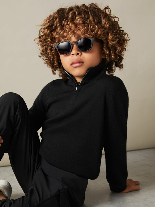 Reiss 9-13 yrs Merino Wool Half-Zip Funnel Neck Jumper in Black