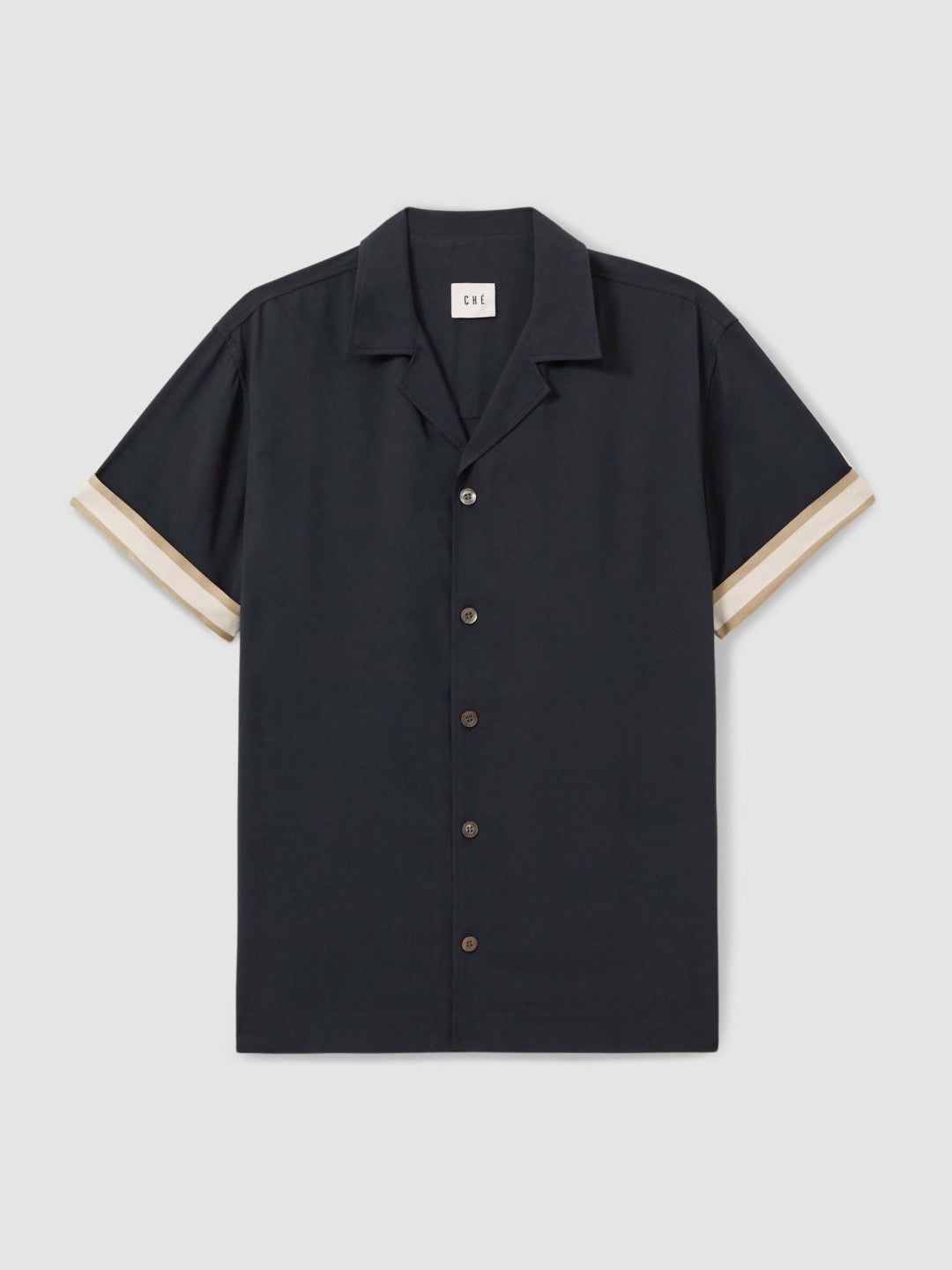 Reiss | Ché Cuff Detail Cuban Collar Shirt in Navy