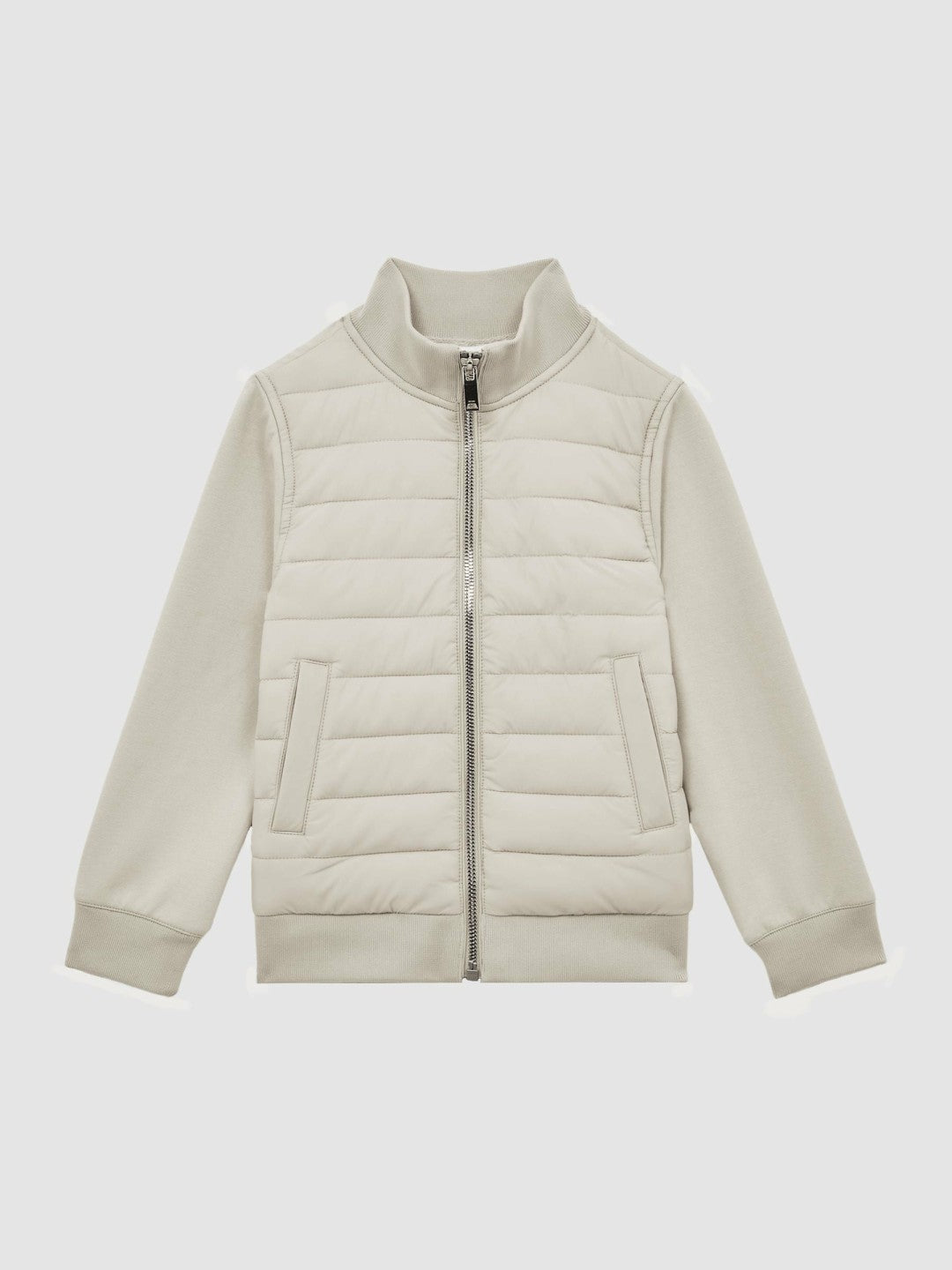 Reiss 3-9 yrs Funnel Neck Quilted Hybrid Jacket in Stone