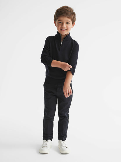 Reiss 3-9 yrs Merino Wool Zip-Neck Jumper in Navy