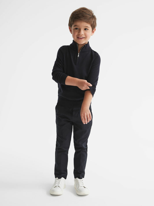 Reiss 3-9 yrs Merino Wool Zip-Neck Jumper in Navy