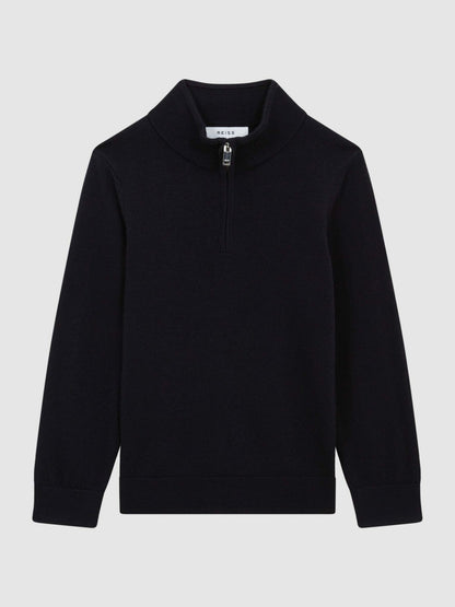 Reiss 3-9 yrs Merino Wool Zip-Neck Jumper in Navy
