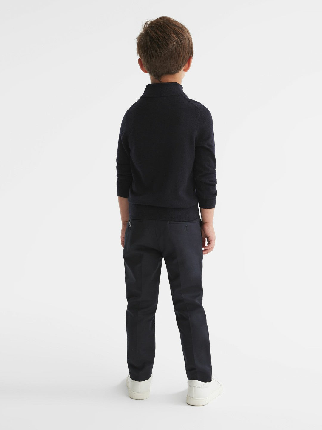 Reiss 3-9 yrs Merino Wool Zip-Neck Jumper in Navy