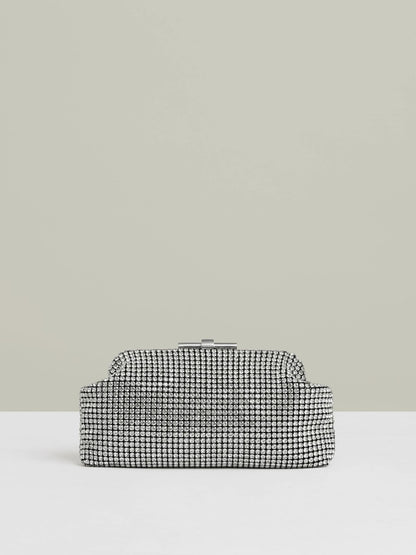Reiss Embellished Clutch Bag in Silver