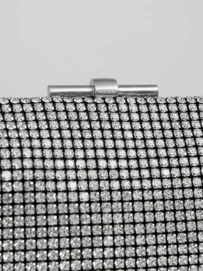 Reiss Embellished Clutch Bag in Silver