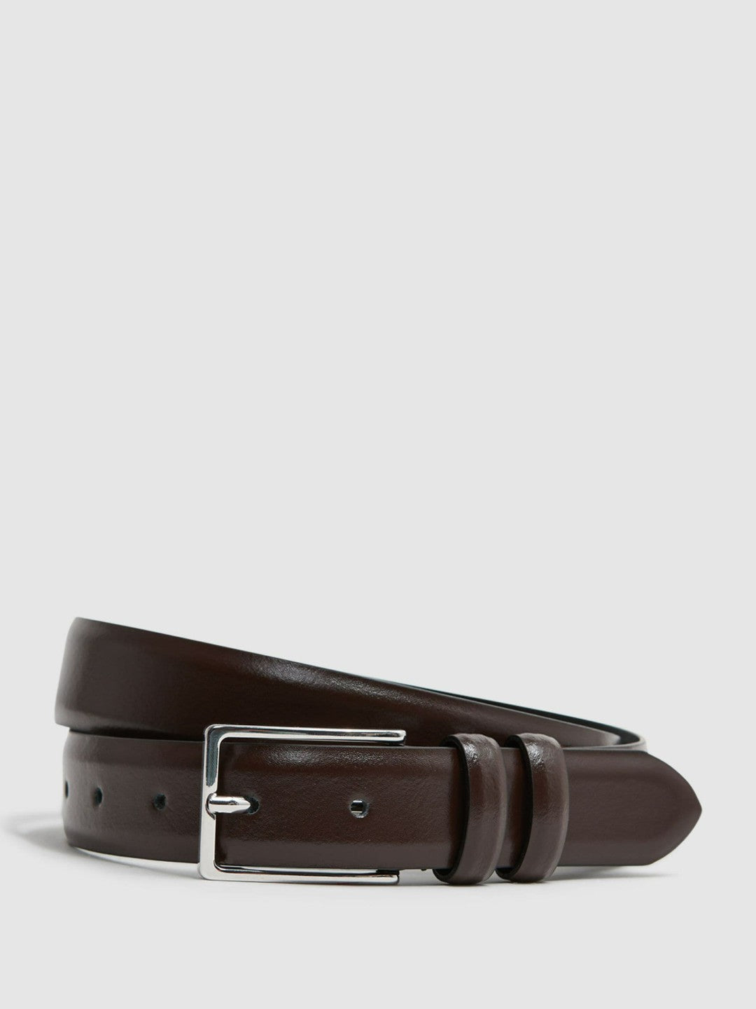 Reiss Smooth Leather Belt in Chocolate