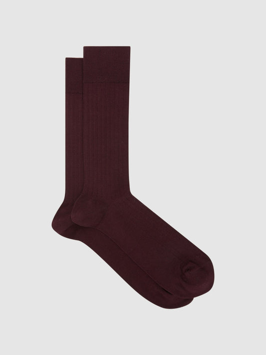Reiss Ribbed Socks in Bordeaux
