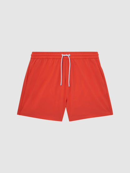 Reiss Plain Drawstring Swim Shorts in Bright Orange