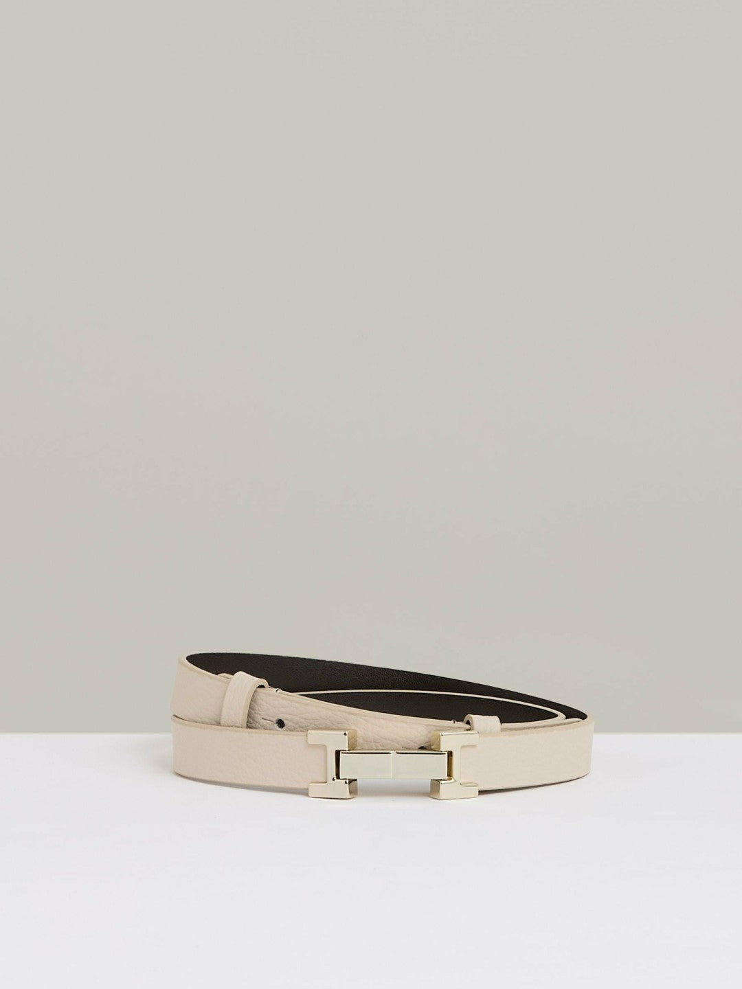 Reiss Leather Square Hinge Belt in Stone
