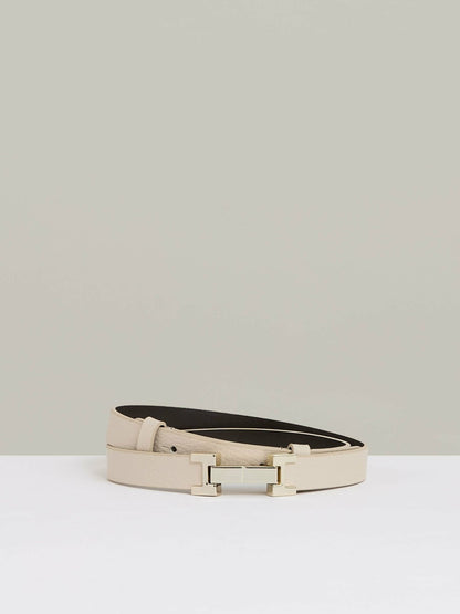 Reiss Leather Square Hinge Belt in Stone