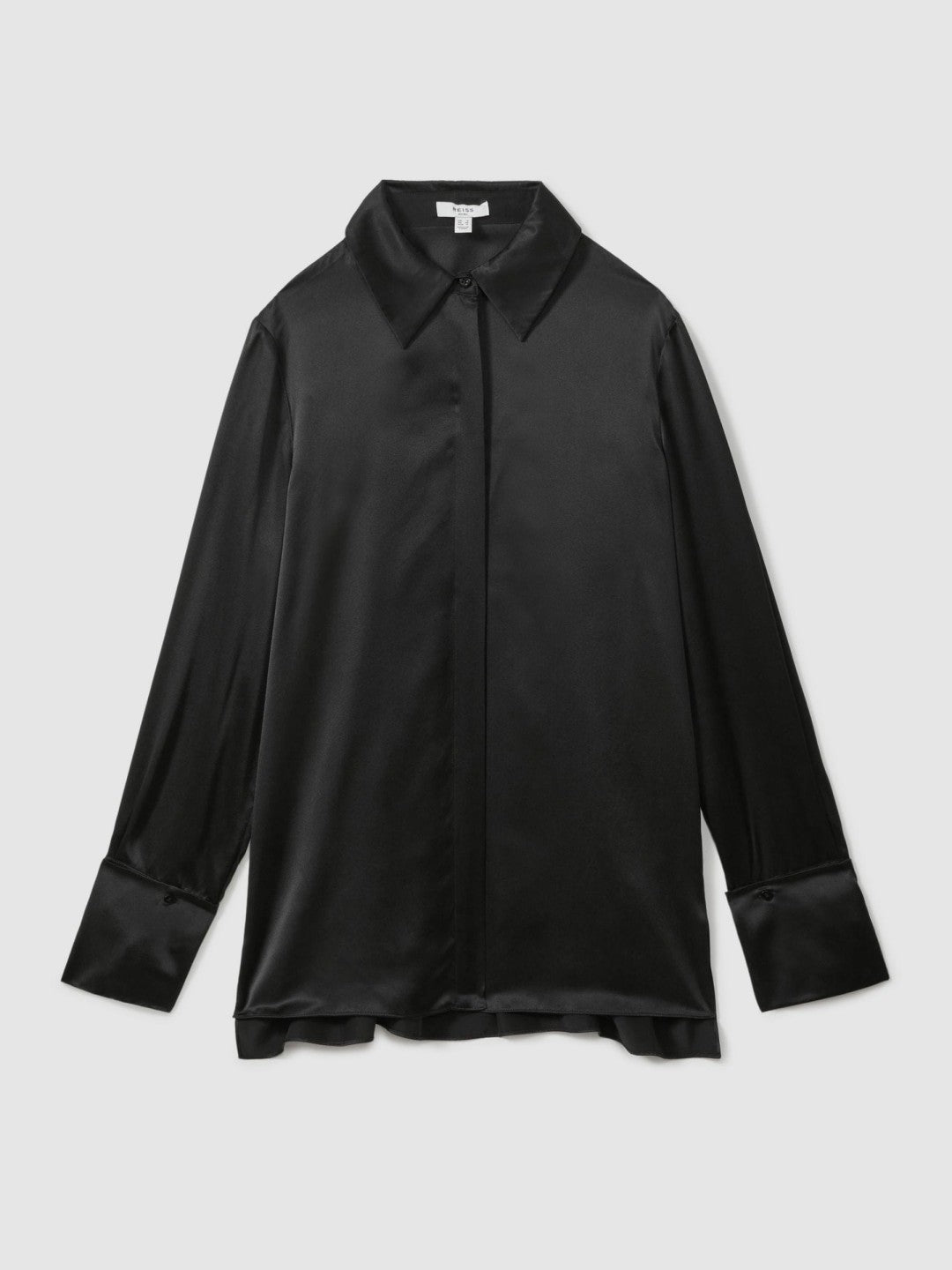Reiss Petite Silk Double-Cuff Button-Through Shirt in Black