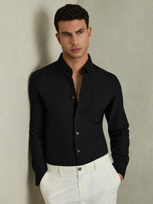 Reiss Slim-Fit Button-Down Collar Cotton Oxford Shirt in Black