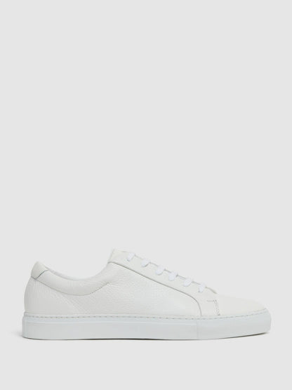 Reiss Tumbled-Leather Low-Top Trainers in White