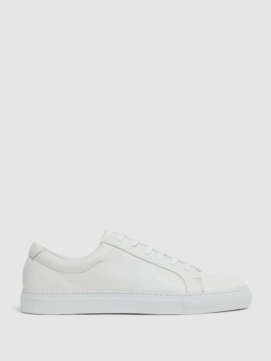 Reiss Tumbled-Leather Low-Top Trainers in White