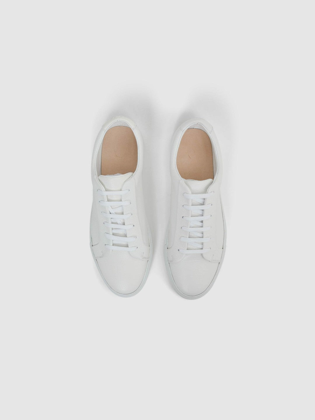 Reiss Tumbled-Leather Low-Top Trainers in White